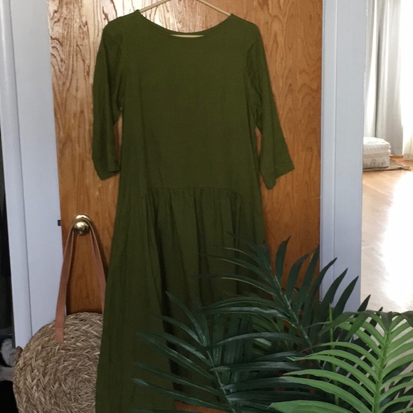 notperfectlinen Dresses & Skirts - NotPerfectLinen Moss Green Drop Waist Dress XS
